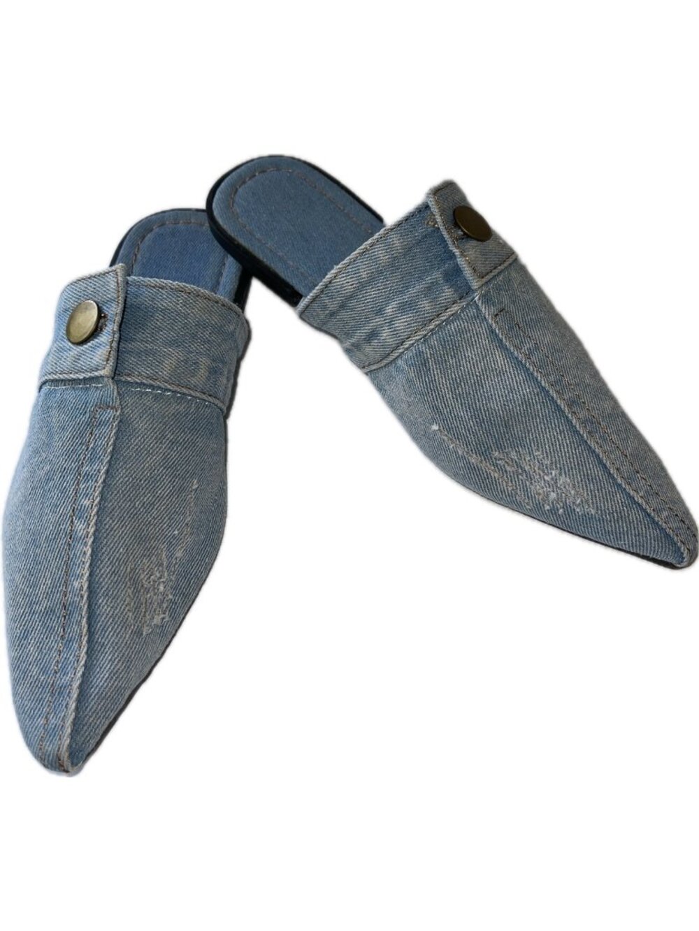 Guoranduo Flat Mules Denim Blue Pointed Toe Slides Size 6